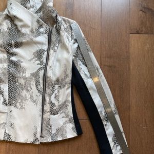 Python Print Asymmetric Zip Jacket Blazer